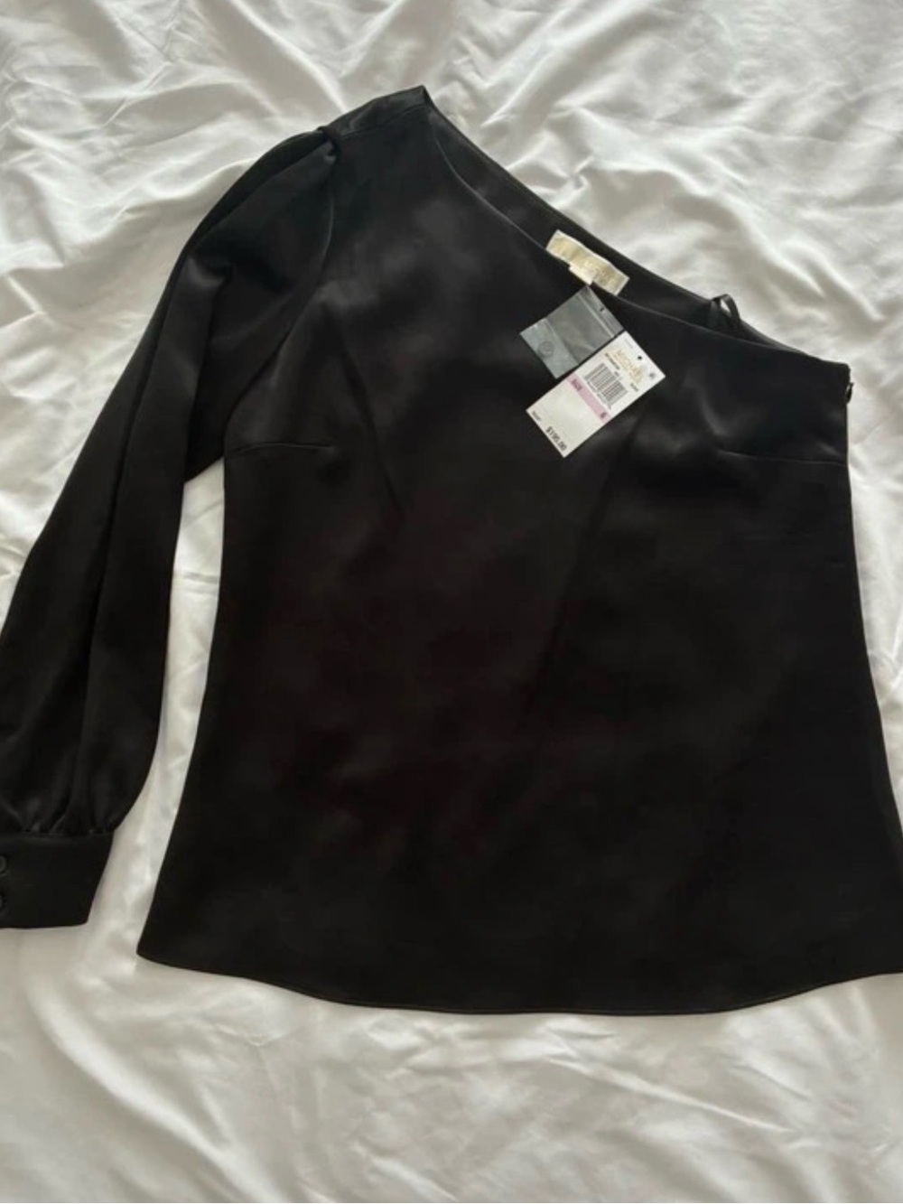 Michael Kors Black One-Shoulder Long-Sleeve Top